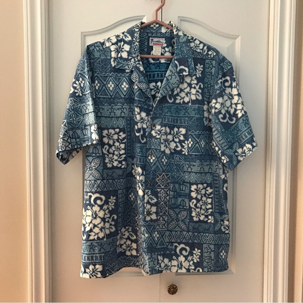 🌴Men’s Casual Hawaiian Design Blue Shirt-Full Button Open V Collar Pocke…